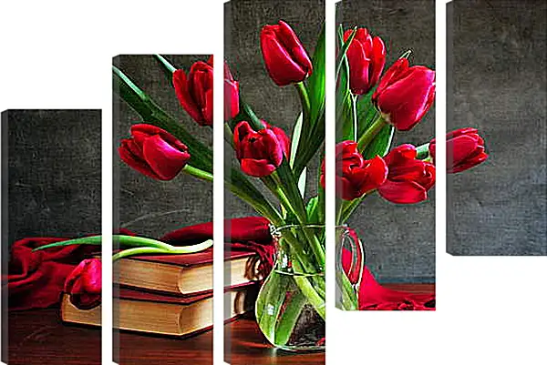 Модульная картина - Тюльпаны и книги Модульная картина - Тюльпаны и книги