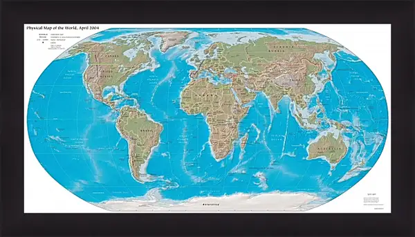 Картина в раме - Физическая карта мира, апрель 2004 Картина в раме - Физическая карта мира, апрель 2004