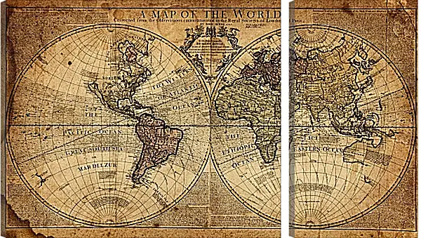 Модульная картина - Историческая географическая карта мира Модульная картина - Историческая географическая карта мира
