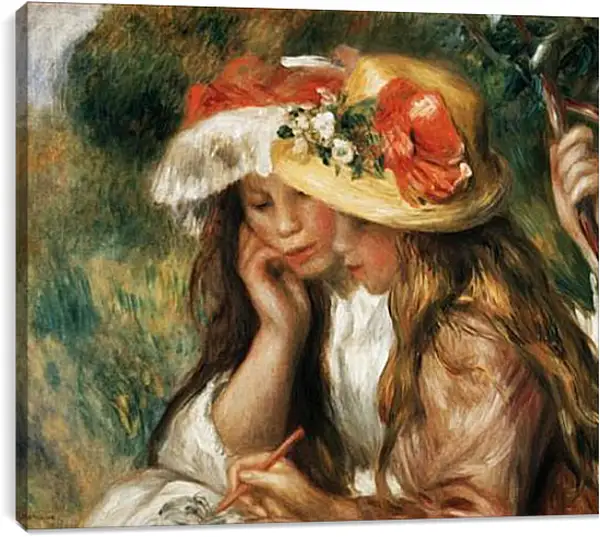 Постер на подрамнике - Two girls reading in a garden. Пьер Огюст Ренуар Постер на подрамнике - Two girls reading in a garden. Пьер Огюст Ренуар