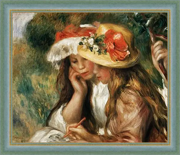 Картина в раме - Two girls reading in a garden. Пьер Огюст Ренуар Картина в раме - Two girls reading in a garden. Пьер Огюст Ренуар
