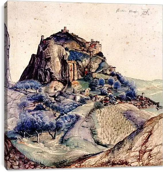 Постер на подрамнике - View of Arco. Вид на долину Арно. Замок Арко. Альбрехт Дюрер Постер на подрамнике - View of Arco. Вид на долину Арно. Замок Арко. Альбрехт Дюрер