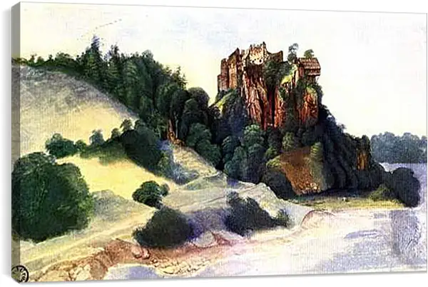 Постер на подрамнике - Castle Segonzano in Cembra-Tal. Вид на замок с реки. Альбрехт Дюрер Постер на подрамнике - Castle Segonzano in Cembra-Tal. Вид на замок с реки. Альбрехт Дюрер