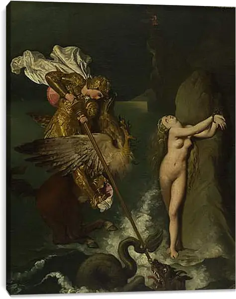 Постер на подрамнике - Angelica saved by Ruggiero. Жан Огюст Доминик Энгр Постер на подрамнике - Angelica saved by Ruggiero. Жан Огюст Доминик Энгр