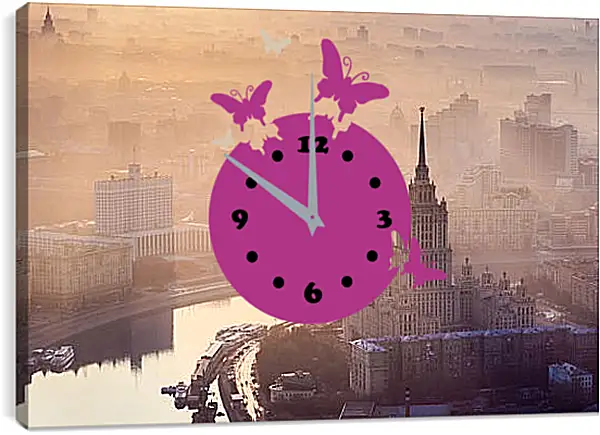 Часы картина - Москва в летнем тумане Часы картина - Москва в летнем тумане