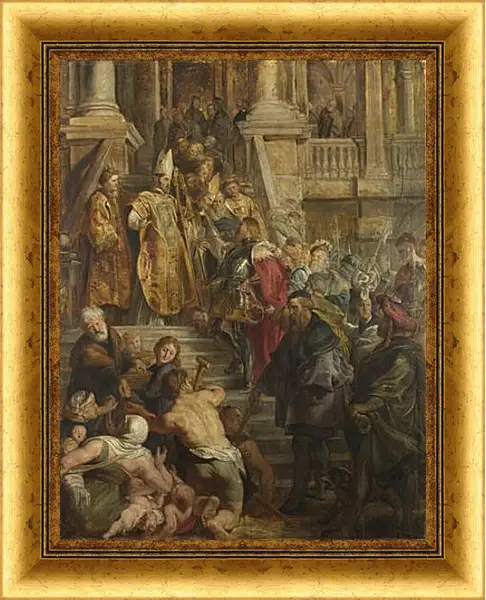 Картина в раме - Saint Bavo is received by Saints Amand and Floribert Картина в раме - Saint Bavo is received by Saints Amand and Floribert