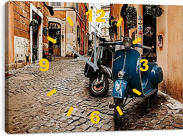 Часы картина - Vespa на старой улице Часы картина - Vespa на старой улице
