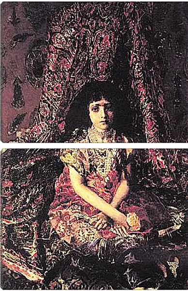 Модульная картина - Portrait of a Girl against a Persian Carpet Модульная картина - Portrait of a Girl against a Persian Carpet