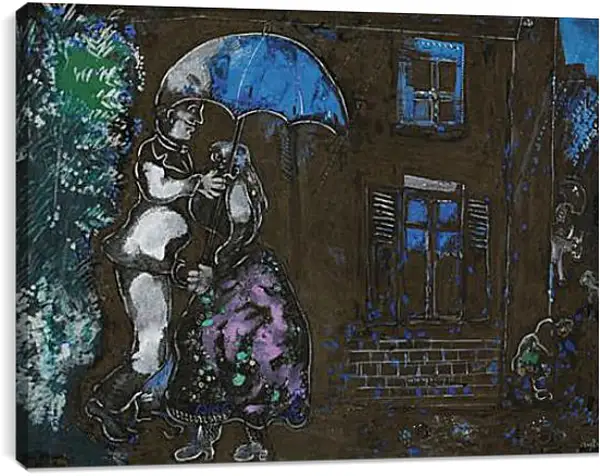Постер на подрамнике - Couple sous la pluie. Марк Шагал Постер на подрамнике - Couple sous la pluie. Марк Шагал