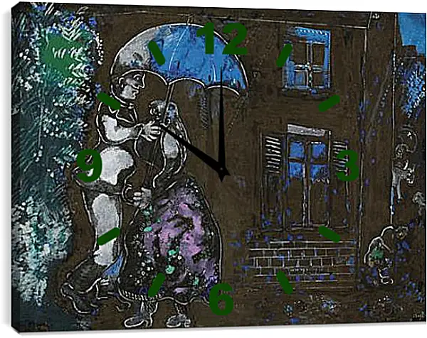 Часы картина - Couple sous la pluie Часы картина - Couple sous la pluie