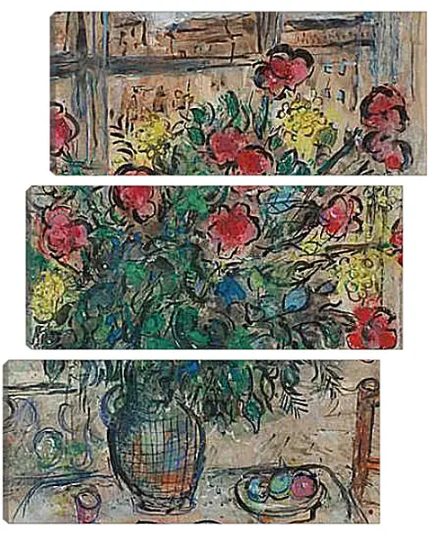 Модульная картина - LE BOUQUET DEVANT LA FENETRE. (Букет у окна) Марк Шагал Модульная картина - LE BOUQUET DEVANT LA FENETRE. (Букет у окна) Марк Шагал