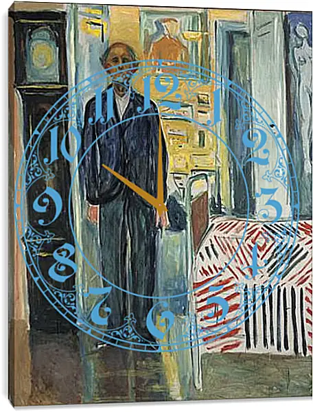 Часы картина - Self-Portrait Between the Clock and the Bed. Эдвард Мун Часы картина - Self-Portrait Between the Clock and the Bed. Эдвард Мун