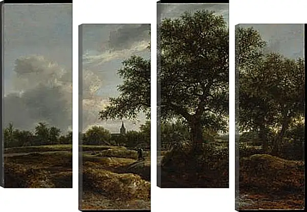 Модульная картина - Landscape with a Village in the Distance. Якоб ван Рейсдал Модульная картина - Landscape with a Village in the Distance. Якоб ван Рейсдал