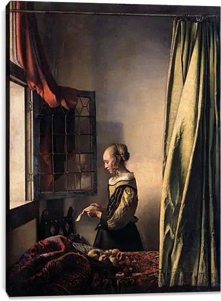 Постер на подрамнике - Girl Reading a Letter at an Open Window. Ян (Йоханнес) Вермеер Постер на подрамнике - Girl Reading a Letter at an Open Window. Ян (Йоханнес) Вермеер