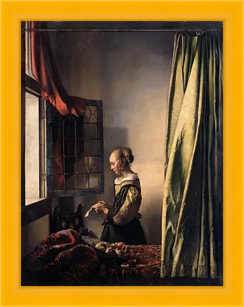Картина в раме - Girl Reading a Letter at an Open Window. Ян (Йоханнес) Вермеер Картина в раме - Girl Reading a Letter at an Open Window. Ян (Йоханнес) Вермеер