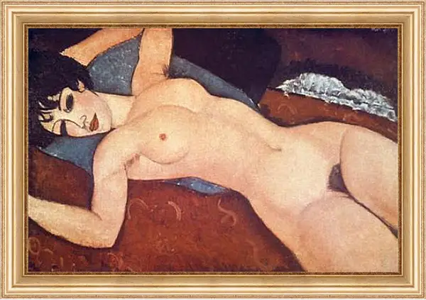 Картина в раме - Лежащая обнаженная. Nude on cushion. Амедео Модильяни Картина в раме - Лежащая обнаженная. Nude on cushion. Амедео Модильяни
