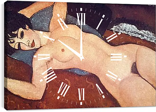 Часы картина - Лежащая обнаженная. Nude on cushion. Амедео Модильяни Часы картина - Лежащая обнаженная. Nude on cushion. Амедео Модильяни