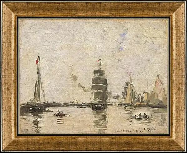 Картина в раме - Boats in Trouville Harbor. Эжен Буден Картина в раме - Boats in Trouville Harbor. Эжен Буден