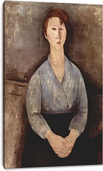 Постер на подрамнике - Sitzende Frau mit blauer Bluse. Сидящая женщина в голубой блузе. Амедео Модильяни Постер на подрамнике - Sitzende Frau mit blauer Bluse. Сидящая женщина в голубой блузе. Амедео Модильяни