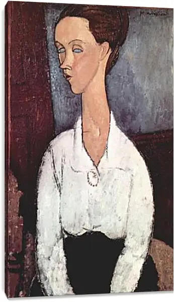 Постер на подрамнике - Portrait of Lunia Czechowska in white blouse. Портрет Лунии Чеховской. Амедео Модильяни Постер на подрамнике - Portrait of Lunia Czechowska in white blouse. Портрет Лунии Чеховской. Амедео Модильяни