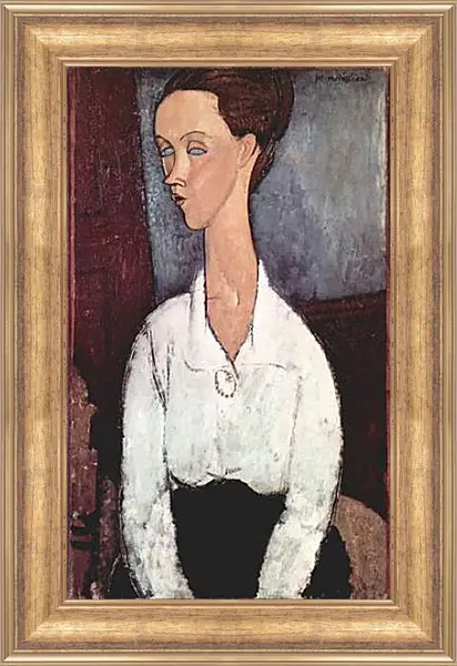 Картина в раме - Portrait of Lunia Czechowska in white blouse. Амедео Модильяни Картина в раме - Portrait of Lunia Czechowska in white blouse. Амедео Модильяни