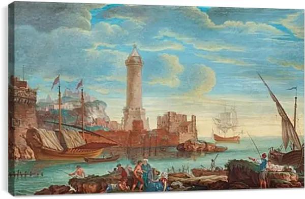 Постер на подрамнике - Sydlandsk hamnbild med figurer och batar. Клод Жозеф Верне Постер на подрамнике - Sydlandsk hamnbild med figurer och batar. Клод Жозеф Верне