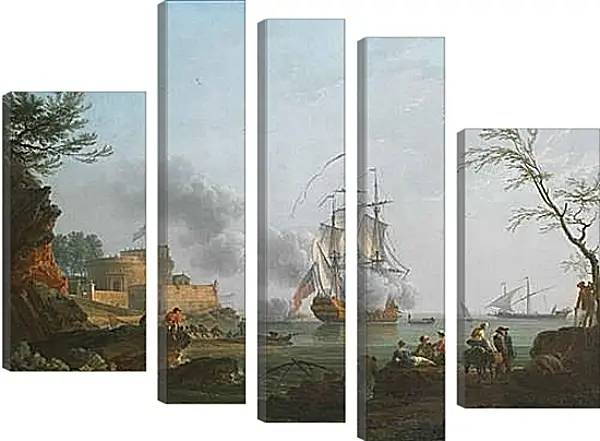 Модульная картина - The entrance to a harbor with a ship firing a salute. Клод Жозеф Верне Модульная картина - The entrance to a harbor with a ship firing a salute. Клод Жозеф Верне