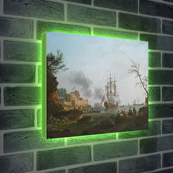 Лайтбокс световая панель - The entrance to a harbor with a ship firing a salute. Клод Жозеф Верне Лайтбокс световая панель - The entrance to a harbor with a ship firing a salute. Клод Жозеф Верне