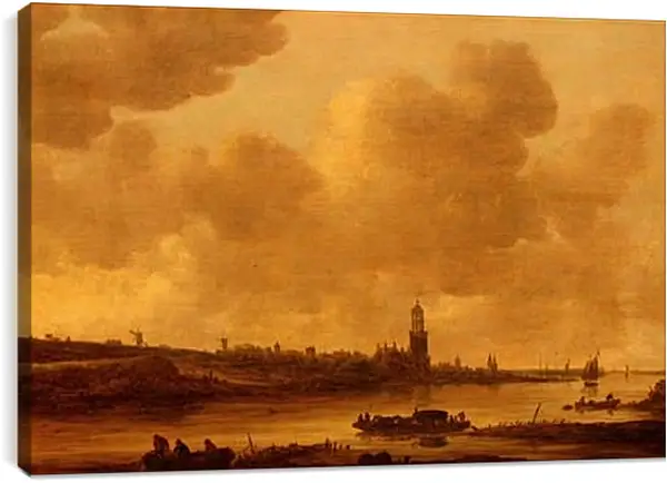 Постер на подрамнике - Vue de Rhenen sur le Rhin avec l еglise Sainte-Cunera. Ян ван Гойен Постер на подрамнике - Vue de Rhenen sur le Rhin avec l еglise Sainte-Cunera. Ян ван Гойен