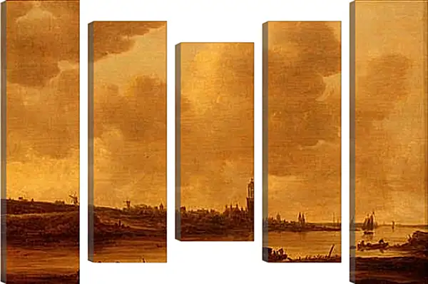 Модульная картина - Vue de Rhenen sur le Rhin avec l еglise Sainte-Cunera. Ян ван Гойен Модульная картина - Vue de Rhenen sur le Rhin avec l еglise Sainte-Cunera. Ян ван Гойен