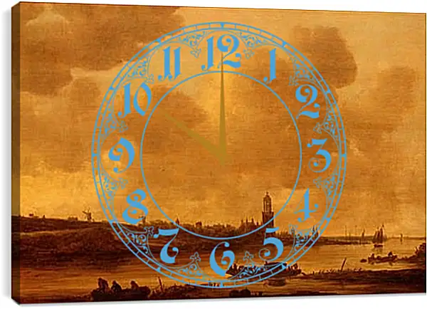 Часы картина - Vue de Rhenen sur le Rhin avec l еglise Sainte-Cunera. Ян ван Гойен Часы картина - Vue de Rhenen sur le Rhin avec l еglise Sainte-Cunera. Ян ван Гойен