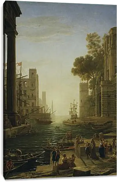 Постер на подрамнике - Landscape with the Embarkment of Saint Paula Romana in Ostia 1639-1640. Лоррен Клод Постер на подрамнике - Landscape with the Embarkment of Saint Paula Romana in Ostia 1639-1640. Лоррен Клод