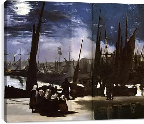 Постер на подрамнике - Clair de Lune sur le port de Boulogne,Moonlight on the wearing of Boulogne, Huile sur toile. Эдуард Мане Постер на подрамнике - Clair de Lune sur le port de Boulogne,Moonlight on the wearing of Boulogne, Huile sur toile. Эдуард Мане