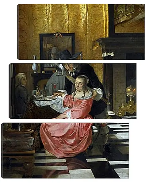 Модульная картина - An Interior, with a Woman refusing a Glass of Wine. Ян (Йоханнес) Вермеер Модульная картина - An Interior, with a Woman refusing a Glass of Wine. Ян (Йоханнес) Вермеер