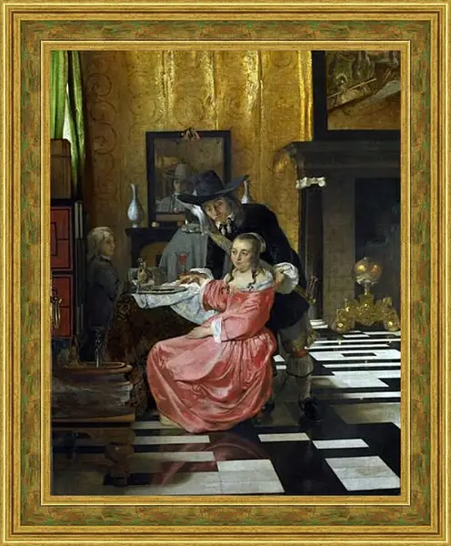 Картина в раме - An Interior, with a Woman refusing a Glass of Wine. Ян (Йоханнес) Вермеер Картина в раме - An Interior, with a Woman refusing a Glass of Wine. Ян (Йоханнес) Вермеер