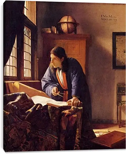 Постер на подрамнике - Географ 2 (1669) Ян (Йоханнес) Вермеер Постер на подрамнике - Географ 2 (1669) Ян (Йоханнес) Вермеер