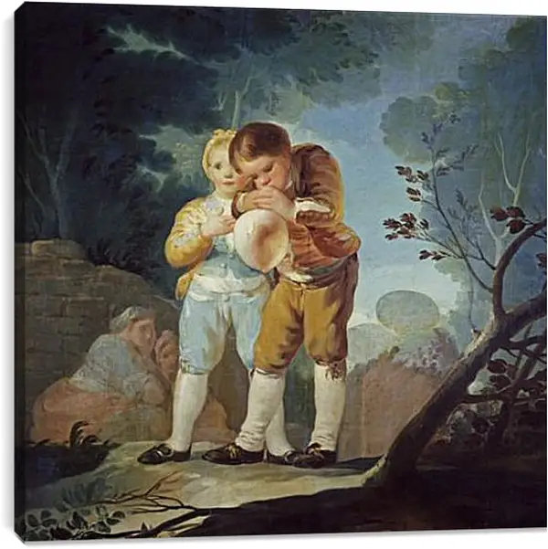 Постер на подрамнике - Boys Inflating a Bladdes. Франсиско Гойя Постер на подрамнике - Boys Inflating a Bladdes. Франсиско Гойя