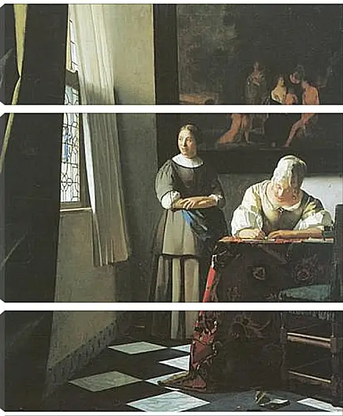 Модульная картина - Lady writing a letter with her maid. Ян (Йоханнес) Вермеер Модульная картина - Lady writing a letter with her maid. Ян (Йоханнес) Вермеер