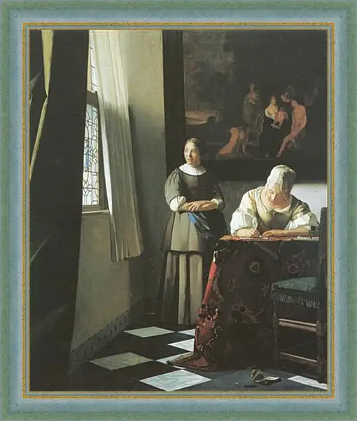 Картина в раме - Lady writing a letter with her maid. Ян (Йоханнес) Вермеер Картина в раме - Lady writing a letter with her maid. Ян (Йоханнес) Вермеер