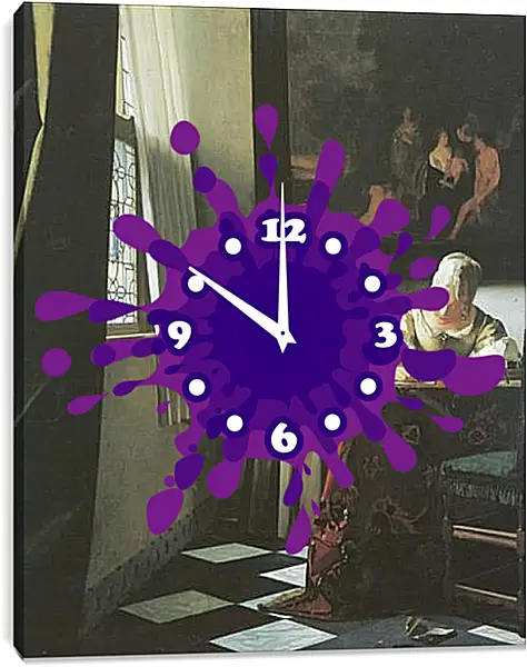 Часы картина - Lady writing a letter with her maid. Ян (Йоханнес) Вермеер Часы картина - Lady writing a letter with her maid. Ян (Йоханнес) Вермеер