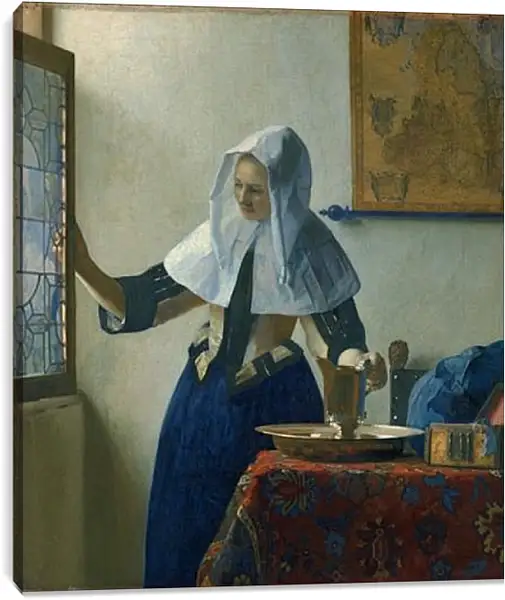 Постер на подрамнике - Young woman with a water pitcher. Ян (Йоханнес) Вермеер Постер на подрамнике - Young woman with a water pitcher. Ян (Йоханнес) Вермеер