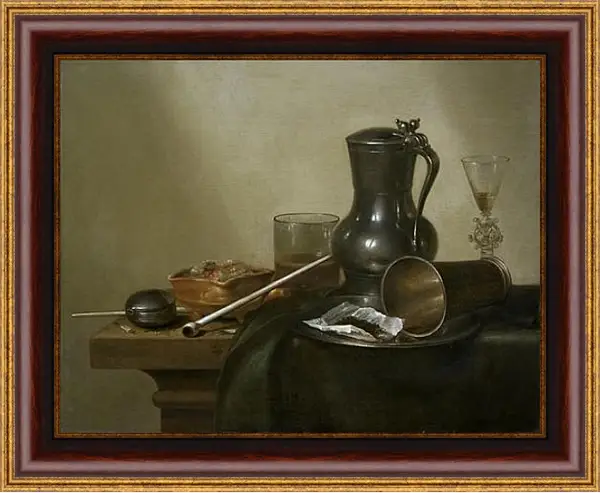 Картина в раме - Still Life with Tobacco, Wine and a Pocket Watch. Виллем Клас Хеда Картина в раме - Still Life with Tobacco, Wine and a Pocket Watch. Виллем Клас Хеда