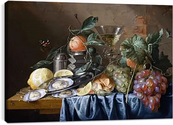 Постер на подрамнике - Still Life with Oysters and Grapes. Ян Хем Давидс Де Постер на подрамнике - Still Life with Oysters and Grapes. Ян Хем Давидс Де