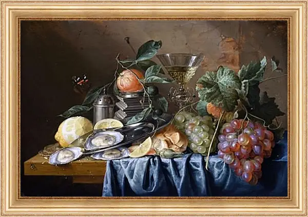Картина в раме - Still Life with Oysters and Grapes. Ян Хем Давидс Де Картина в раме - Still Life with Oysters and Grapes. Ян Хем Давидс Де