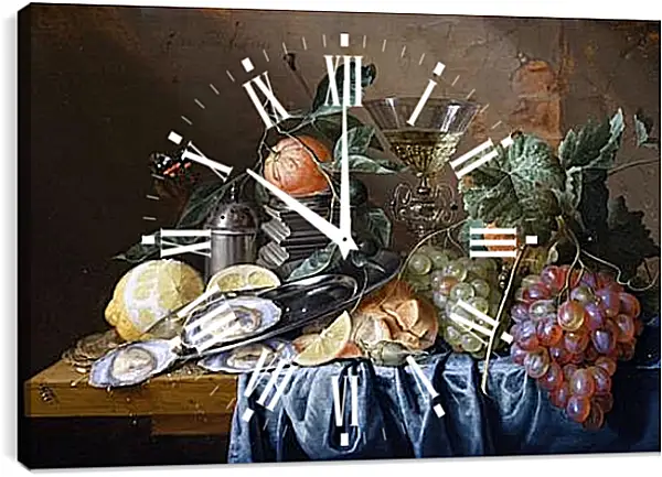 Часы картина - Still Life with Oysters and Grapes. Ян Хем Давидс Де Часы картина - Still Life with Oysters and Grapes. Ян Хем Давидс Де