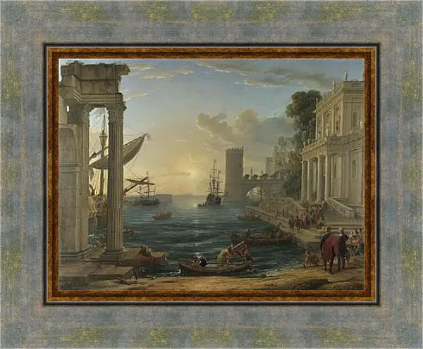 Картина в раме - Seaport with the Embarkation of the Queen of Sheba. Лоррен Клод Картина в раме - Seaport with the Embarkation of the Queen of Sheba. Лоррен Клод