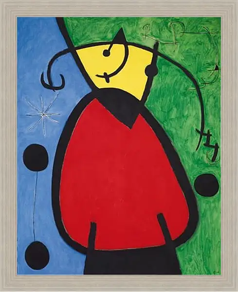 Картина в раме - Femme et oiseaux dans la nuit. Рождение дня. Миро Жоан Картина в раме - Femme et oiseaux dans la nuit. Рождение дня. Миро Жоан