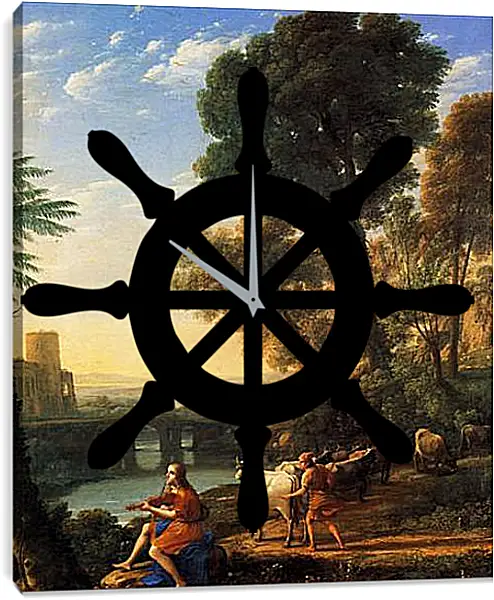 Часы картина - Paysage avec Mercure enlevant les boeufs d Apollon. Лоррен Клод Часы картина - Paysage avec Mercure enlevant les boeufs d Apollon. Лоррен Клод