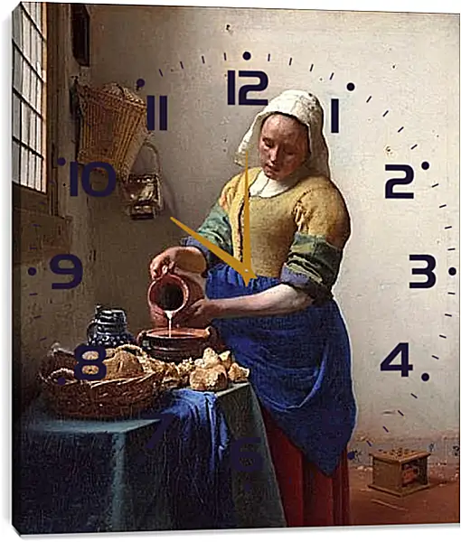 Часы картина - Dienstmagd mit Milchkrug. Ян (Йоханнес) Вермеер Часы картина - Dienstmagd mit Milchkrug. Ян (Йоханнес) Вермеер