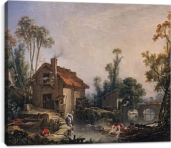 Постер на подрамнике - Landscape with Watermill. Франсуа Буше Постер на подрамнике - Landscape with Watermill. Франсуа Буше